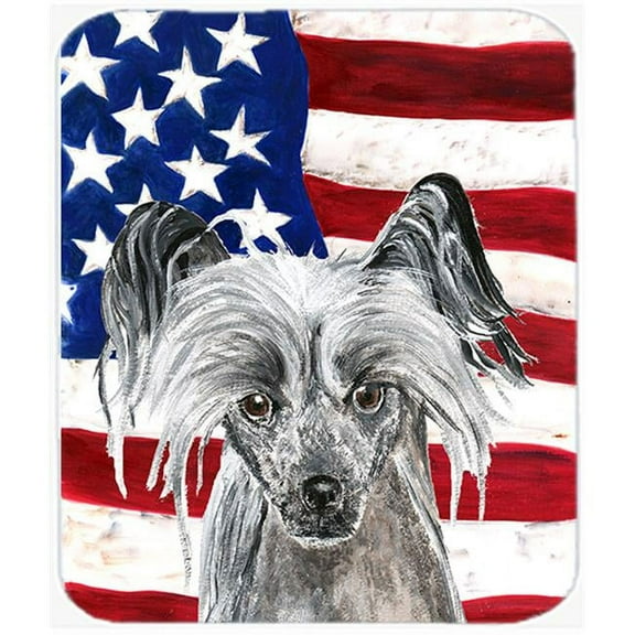 7.75 x 9.25 In. Chinese Crested USA American Flag Mouse Pad, Hot Pad or Trivet