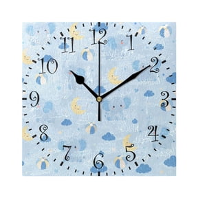 7.78" Black Analog Square Wall Clock Light Blue Small Elephant Pattern