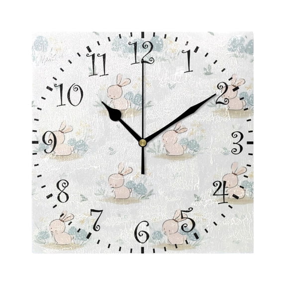7.78" Black Analog Square Wall Clock Sweet Rabbit