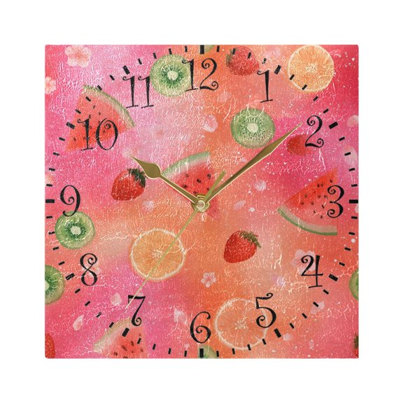 7.78" Gold Analog Square Wall Clock Floating Fruit Pattern