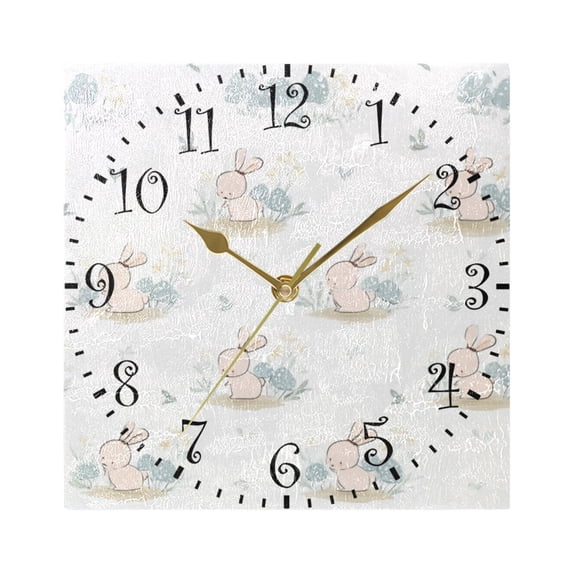 7.78" Gold Analog Square Wall Clock Sweet Rabbit