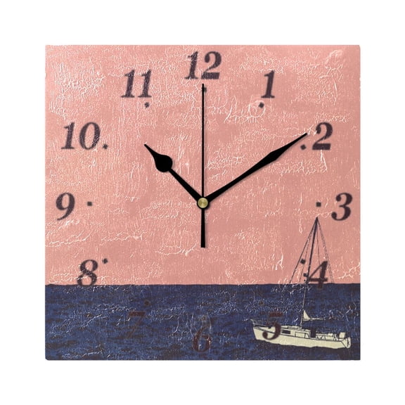 A Sailing Ship Wall Clock Square Clock Decoration Creative Clock Dual Use Black Pointer 7.78in