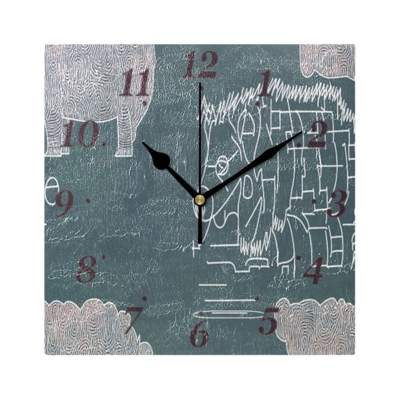 Abstract Animals Wild Boar Wall Clock Square Clock Decoration Creative Clock Dual Use Black Pointer 7.78in