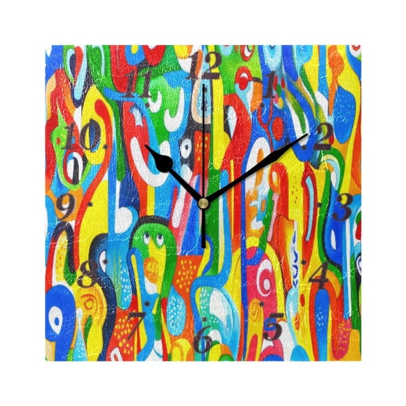 Abstract Art Design Wall Clock Square Clock Decoration Creative Clock Dual Use Black Pointer 7.78in