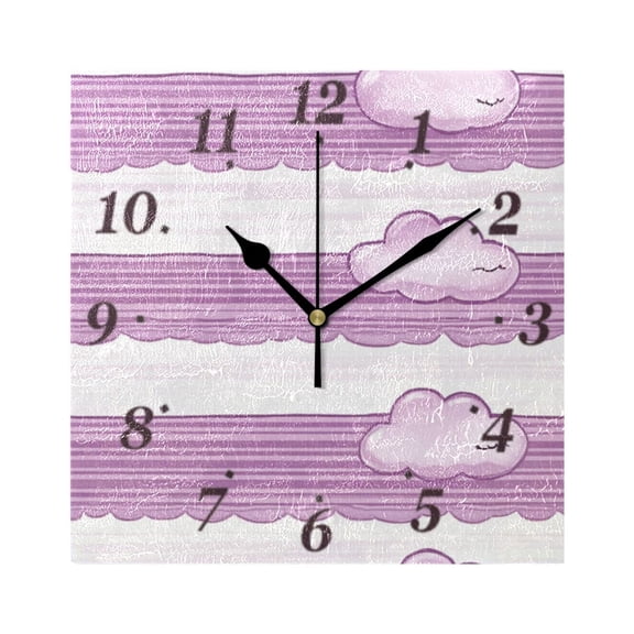 Art Purple Clouds Pattern Wall Clock Square Clock Decoration Creative Clock Dual Use Black Pointer 7.78in