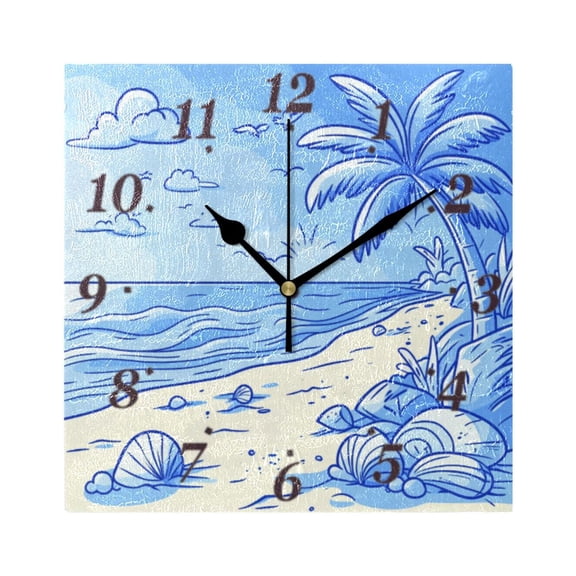 Beach Scene Wall Clock Square Clock Decoration Creative Clock Dual Use Black Pointer 7.78in