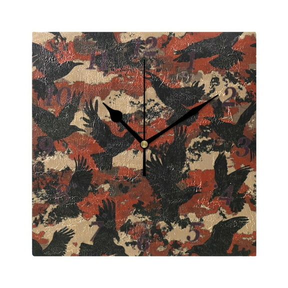7.78in Bird's Shadow Square Wall and Table Clock Dual Use Vintage Design in Black or Gold