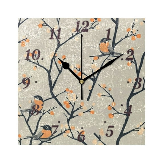 Birds on Branches Pattern Wall Clock Square Clock Decoration Creative Clock Dual Use Black Pointer 7.78in