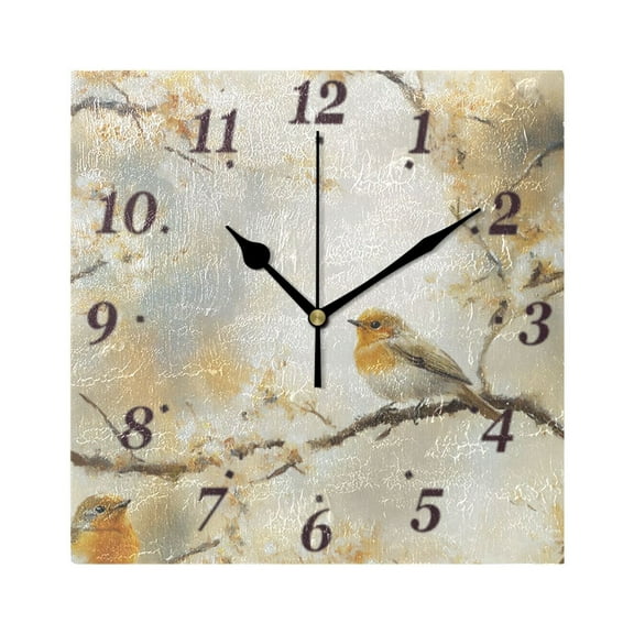 Birds on Branches Wall Clock Square Clock Decoration Creative Clock Dual Use Black Pointer 7.78in