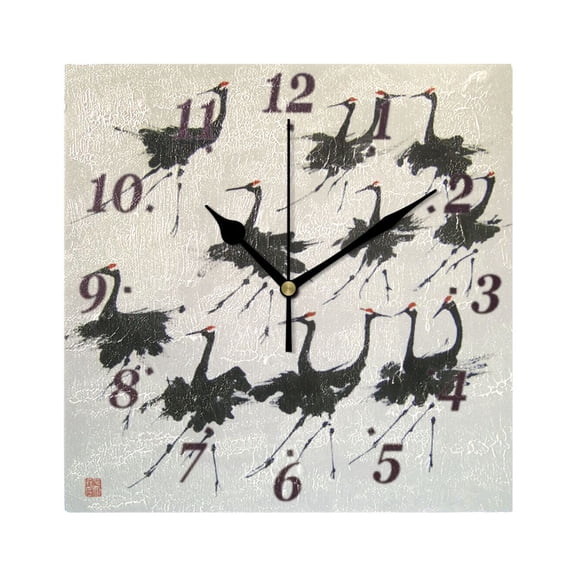 7.78in Black Crane Square Wall and Table Clock Dual Use Vintage Design in Black or Gold
