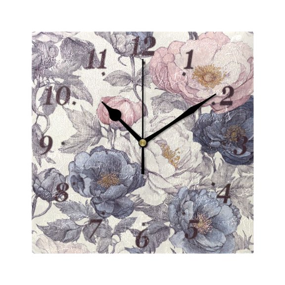 Blooming Flowers Wall Clock Square Clock Decoration Creative Clock Dual Use Black Pointer 7.78in