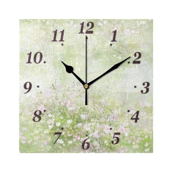 Blossom Field Pattern Wall Clock Square Clock Decoration Creative Clock Dual Use Black Pointer 7.78in