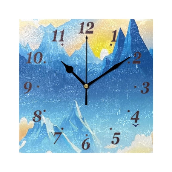 Blue Mountain Sunrise Wall Clock Square Clock Decoration Creative Clock Dual Use Black Pointer 7.78in