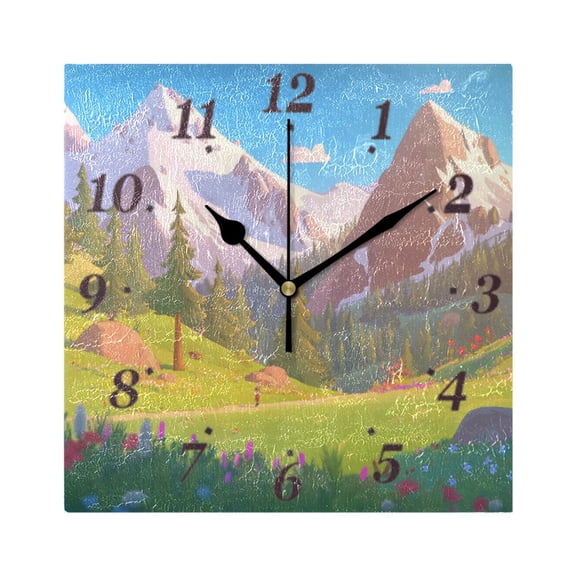 Breathtaking Mountain Wall Clock Square Clock Decoration Creative Clock Dual Use Black Pointer 7.78in