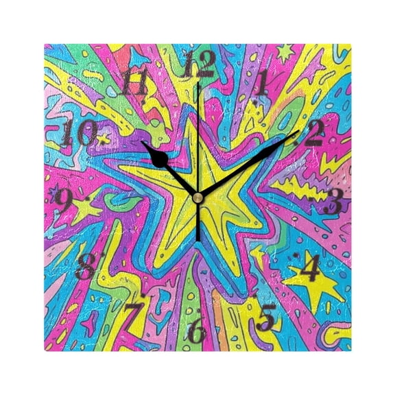 Brightly Colored Star Wall Clock Square Clock Decoration Creative Clock Dual Use Black Pointer 7.78in