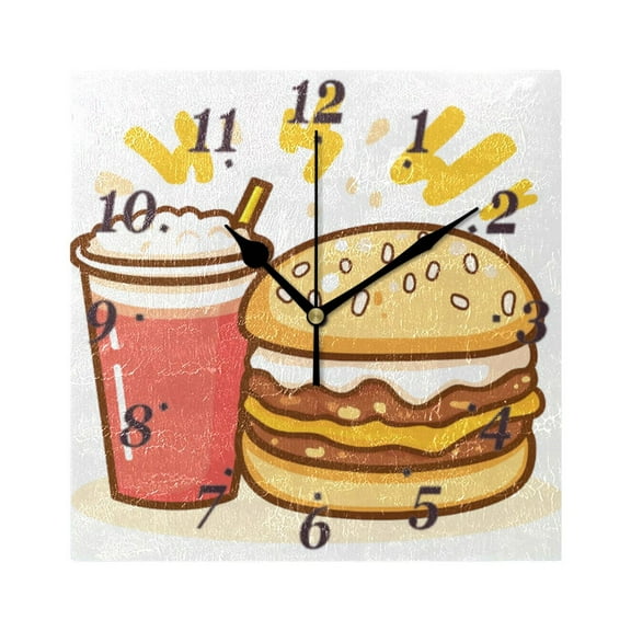 7.78in Burger Cola Square Wall and Table Clock Dual Use Vintage Design in Black or Gold