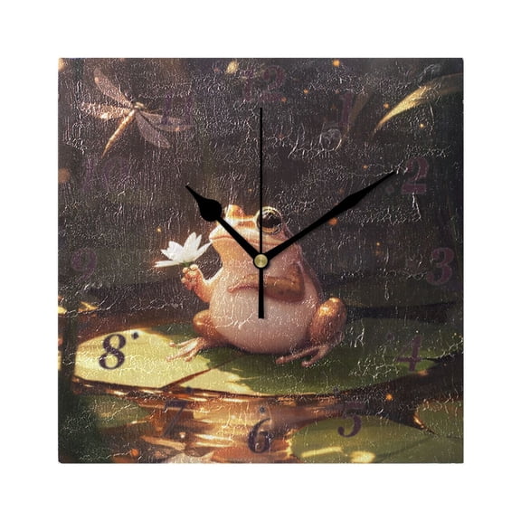 7.78in Cartoon Frog Square Wall and Table Clock Dual Use Vintage Design in Black or Gold