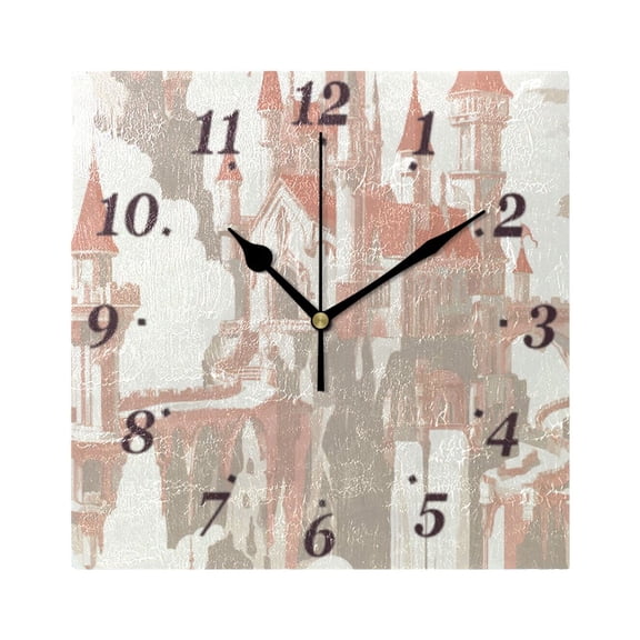 Castle Wall Clock Square Clock Decoration Creative Clock Dual Use Black Pointer 7.78in