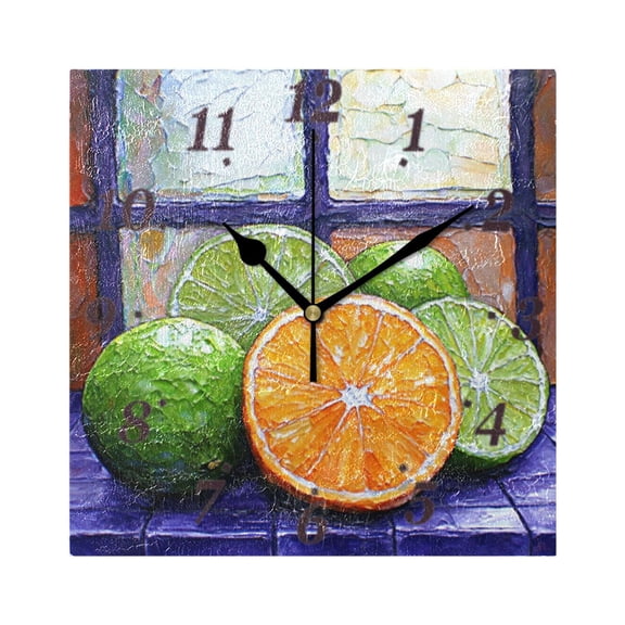 Citrus Fruits Wall Clock Square Clock Decoration Creative Clock Dual Use Black Pointer 7.78in