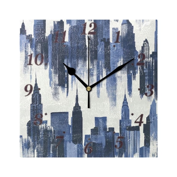 Cityscape Wall Clock Square Clock Decoration Creative Clock Dual Use Black Pointer 7.78in