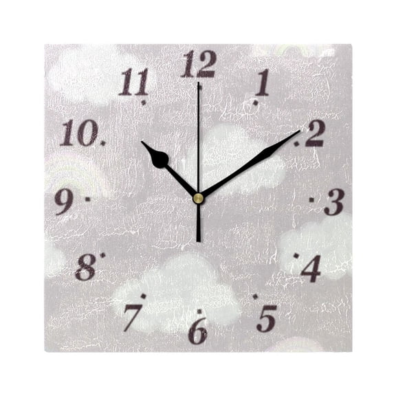 Cloud and Rainbow Pattern Wall Clock Square Clock Decoration Creative Clock Dual Use Black Pointer 7.78in