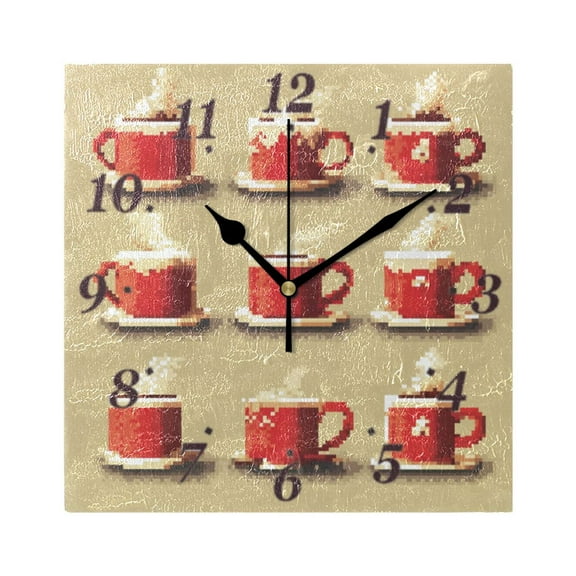 7.78in Coffee Cups Square Wall and Table Clock Dual Use Vintage Design in Black or Gold