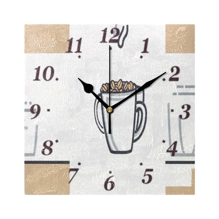 Coffee Pattern Design Wall Clock Square Clock Decoration Creative Clock Dual Use Black Pointer 7.78in