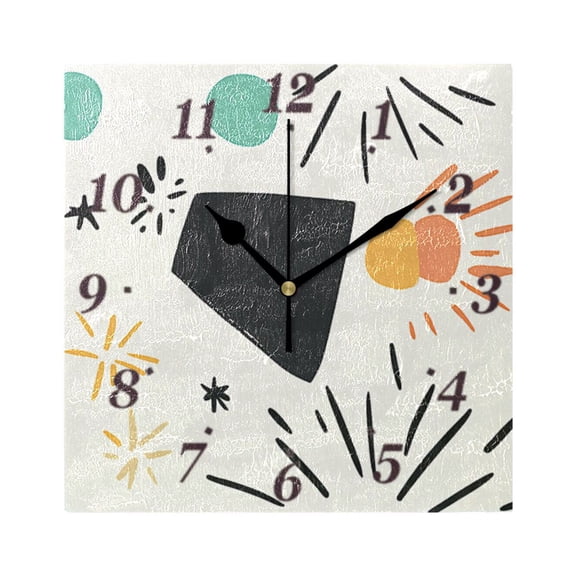 Colorful Abstract Shapes and Dots Wall Clock Square Clock Decoration Creative Clock Dual Use Black Pointer 7.78in