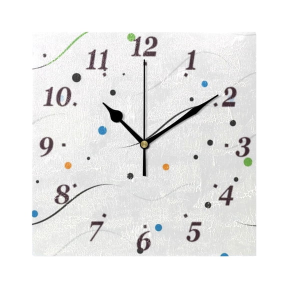 Colorful Dots and Wavy Lines Wall Clock Square Clock Decoration Creative Clock Dual Use Black Pointer 7.78in