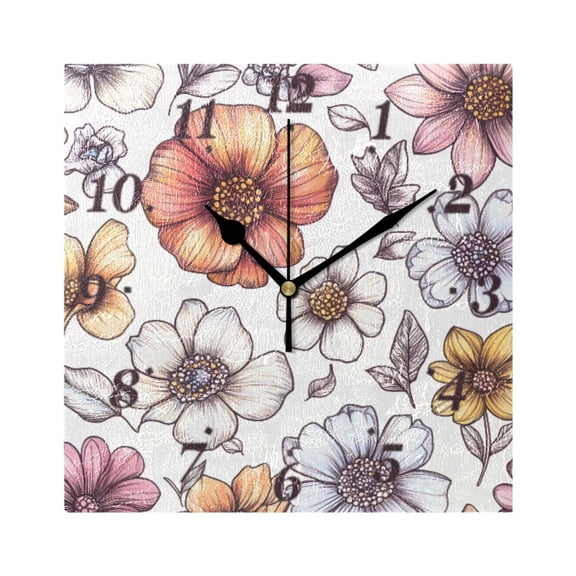 Colorful Flowers Wall Clock Square Clock Decoration Creative Clock Dual Use Black Pointer 7.78in