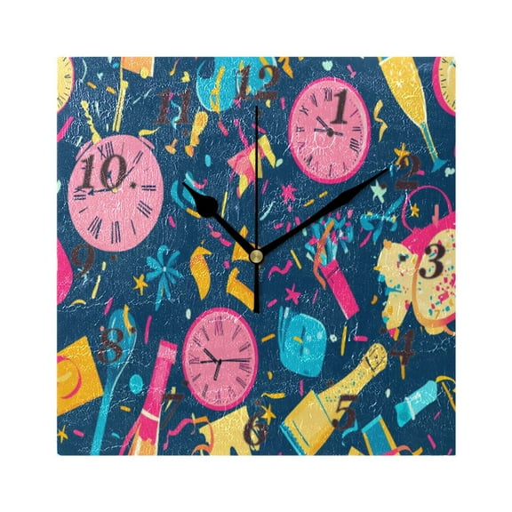 Colorful Graffiti Design Colors Wall Clock Square Clock Decoration Creative Clock Dual Use Black Pointer 7.78in