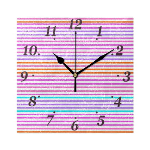 7.78in Colorful Horizontal Stripes Pattern Square Wall and Table Clock Dual Use Vintage Design in Black or Gold