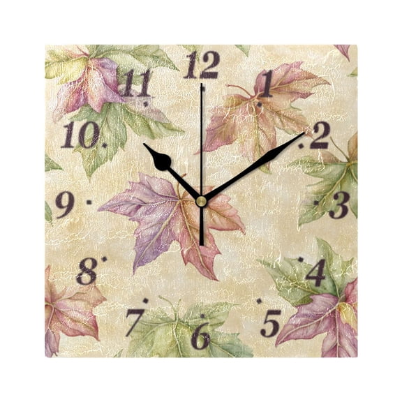 7.78in Colorful Maple Leaves Square Wall and Table Clock Dual Use Vintage Design in Black or Gold