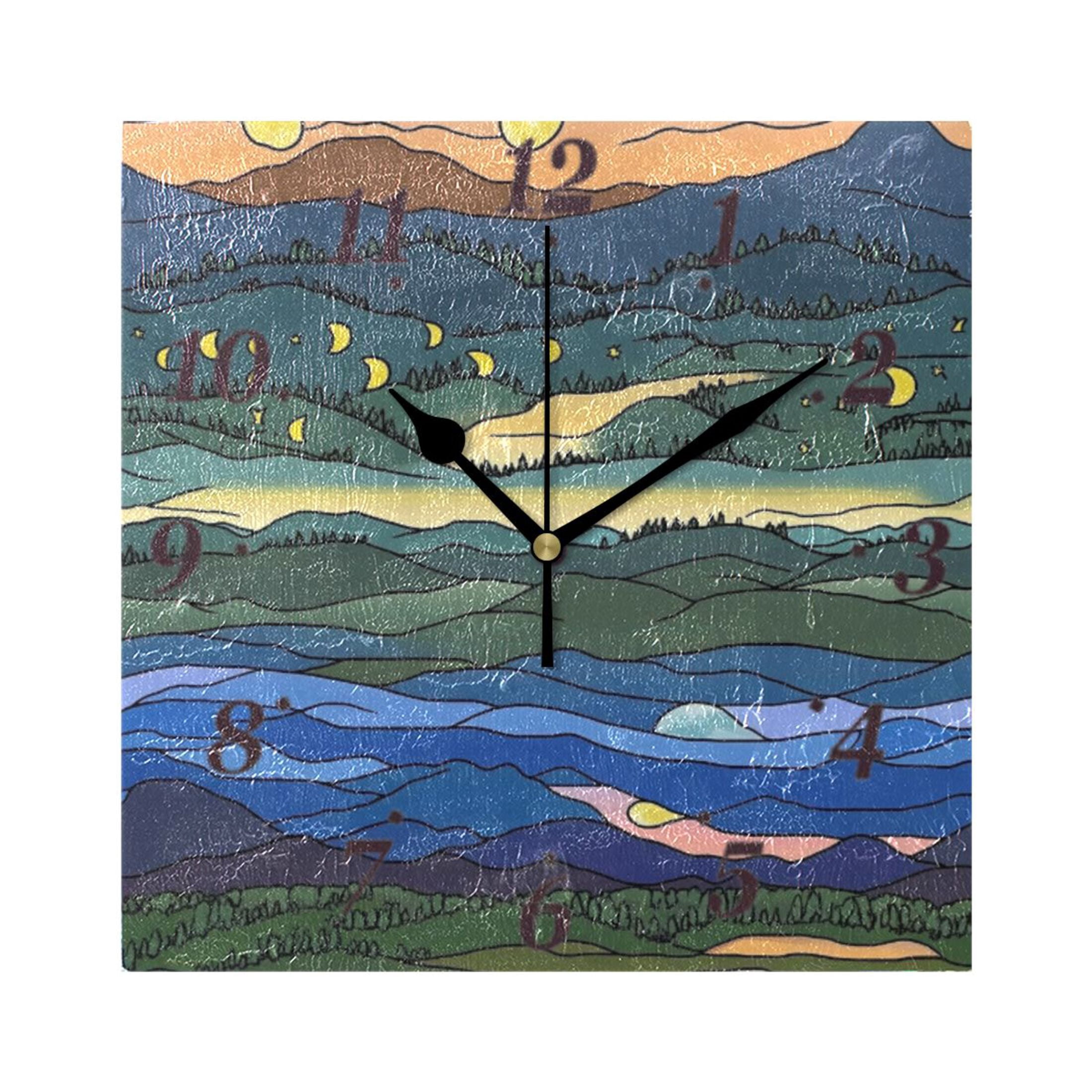 Clock Sencery Comfortable Scenery Pattern Wall Clock Square Clock Decoration Creative ...