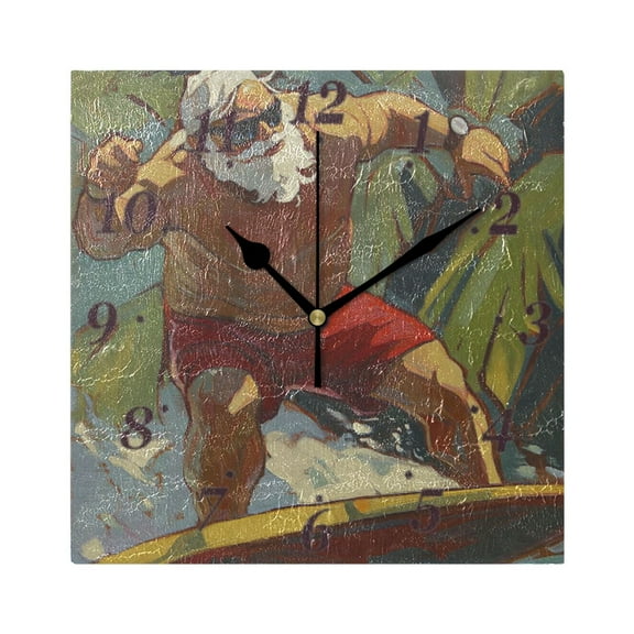 Creative Surfing Santa Claus Wall Clock Square Clock Decoration Creative Clock Dual Use Black Pointer 7.78in