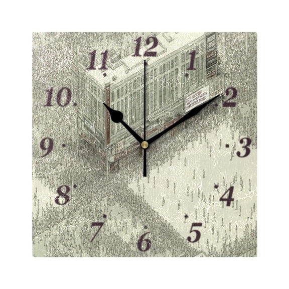 Crowded Urban Scene Wall Clock Square Clock Decoration Creative Clock Dual Use Black Pointer 7.78in