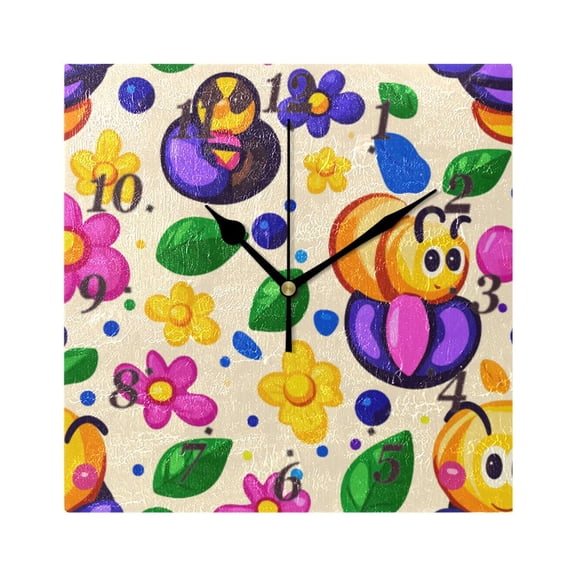 7.78in Cute Bugs and Flowers Square Wall and Table Clock Dual Use Vintage Design in Black or Gold