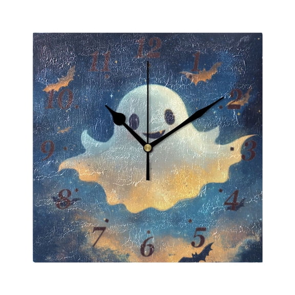 7.78in Cute Flying Ghosts Square Wall and Table Clock Dual Use Vintage Design in Black or Gold