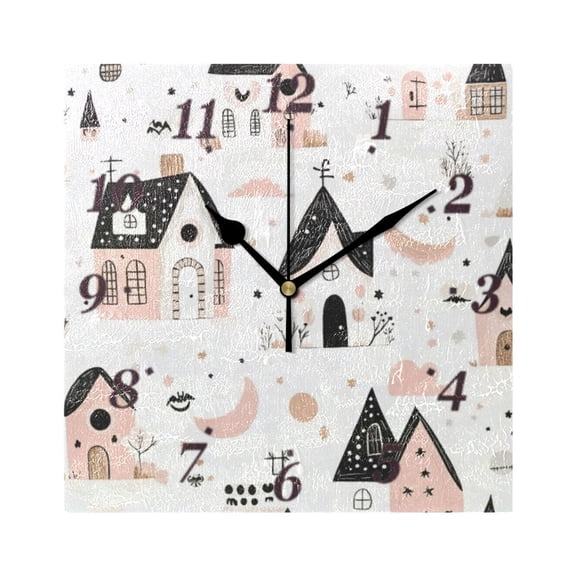 7.78in Cute House Pattern Square Wall and Table Clock Dual Use Vintage Design in Black or Gold