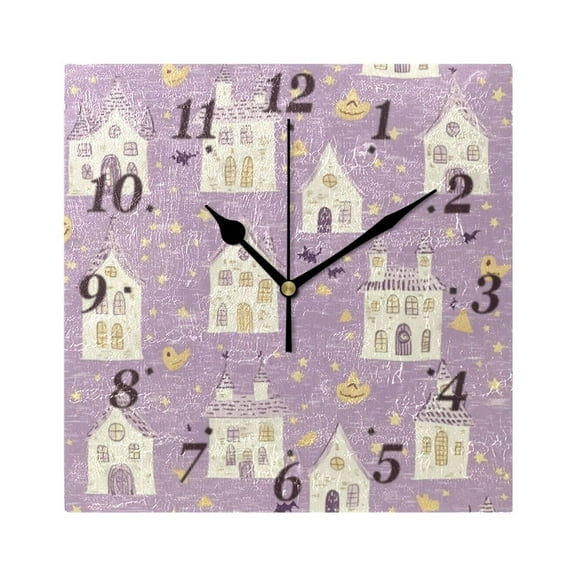 Cute Pink House Wall Clock Square Clock Decoration Creative Clock Dual Use Black Pointer 7.78in