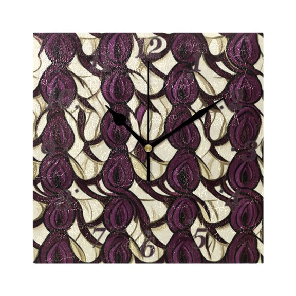 Dark Floral Pattern Wall Clock Square Clock Decoration Creative Clock Dual Use Black Pointer 7.78in