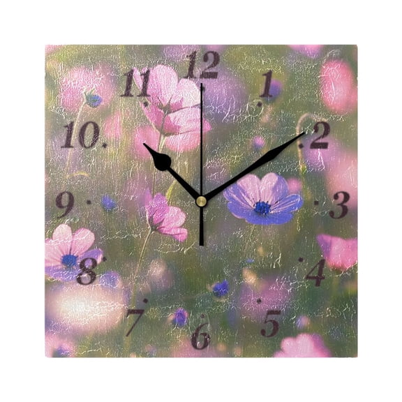 7.78in Delicate Wildflowers Square Wall and Table Clock Dual Use Vintage Design in Black or Gold