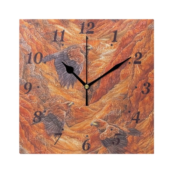 Eagle Pattern Design Wall Clock Square Clock Decoration Creative Clock Dual Use Black Pointer 7.78in