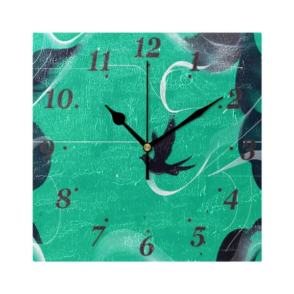 Elegant Bird Silhouette Wall Clock Square Clock Decoration Creative Clock Dual Use Black Pointer 7.78in