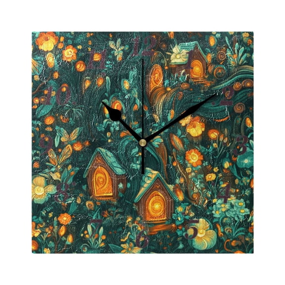 Enchanted Forest Wall Clock Square Clock Decoration Creative Clock Dual Use Black Pointer 7.78in