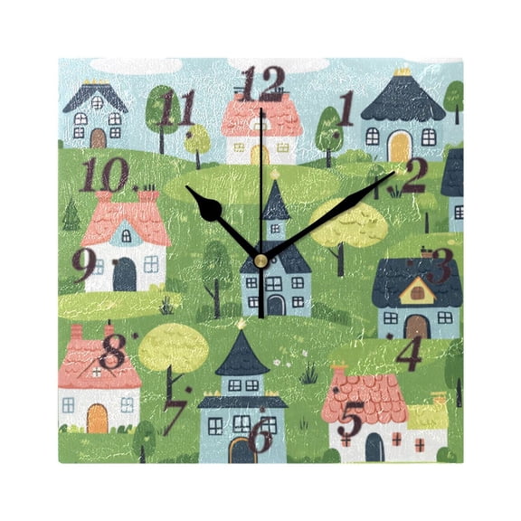 Fairytale House Scene Wall Clock Square Clock Decoration Creative Clock Dual Use Black Pointer 7.78in