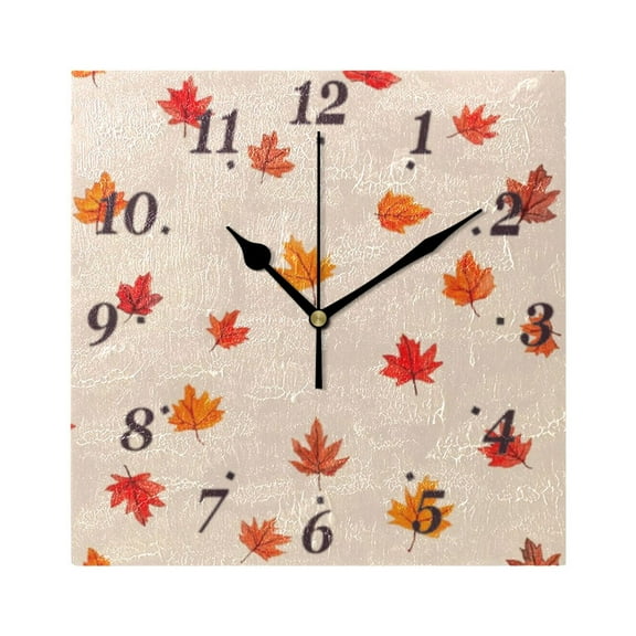 7.78in Falling Maple Leaves Square Wall and Table Clock Dual Use Vintage Design in Black or Gold