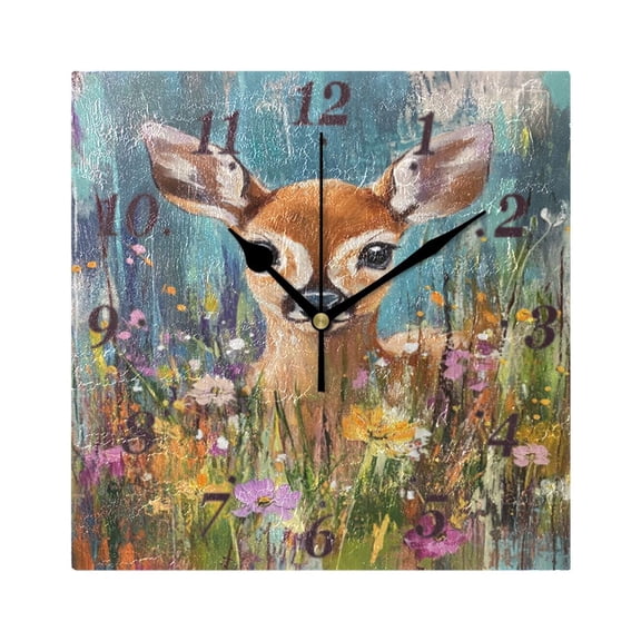 7.78in Fawn with Colorful Background Square Wall and Table Clock Dual Use Vintage Design in Black or Gold