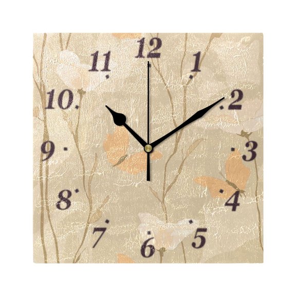 Floral and Butterfly Mix Wall Clock Square Clock Decoration Creative Clock Dual Use Black Pointer 7.78in
