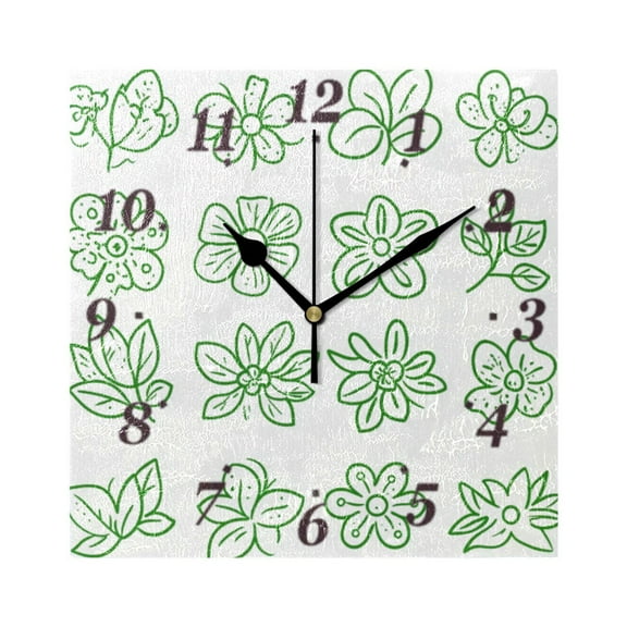 Flower and Leaf Drawings Wall Clock Square Clock Decoration Creative Clock Dual Use Black Pointer 7.78in